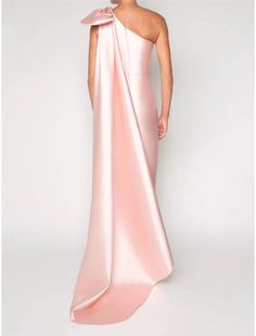 Sheath / Column Satin Evening Gown Elegant Christmas Dress Formal Sweep / Brush Train Sleeveless One Shoulder with Flower Christmas Dress Formal, Elegant Christmas Dress, Red Green Dress, Pageant Evening Gowns, Gown With Cape, Gown Elegant, Satin Evening Gown, Column Skirt, Evening Gowns Elegant