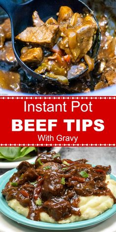 instant pot beef tips with gravy on top