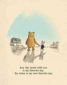 an image of winnie the pooh and piglet holding hands with quote about love isn't what you say, love is what you do