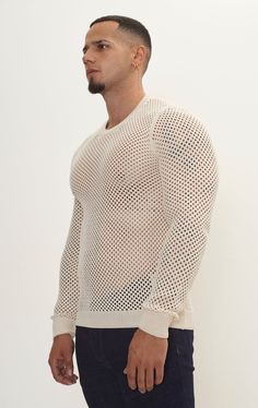 Dare to stand out with our See Through Fishnet Muscle Fit Shirt, the epitome of rebellious style and confidence. Crafted from high-quality fishnet fabric, this shirt offers a unique blend of sensuality and streetwear flair. Designed to showcase your physique, the muscle fit silhouette hugs your body in all the right places, accentuating your muscular build and adding a touch of allure to your look. The see-through nature of the fishnet fabric adds an element of mystery and intrigue, allowing you Casual Stretch Fishnet Tops, Casual Mesh Fishnet Top, Casual Fishnet Mesh Top, Casual Fishnet Tops For Summer, Fitted Mesh Top With Open Knit, Fitted Mesh Open Knit Top, Fall Fishnet Mesh Top, Casual Long Sleeve Fishnet Mesh Top, Long Sleeve Fishnet Top For Spring