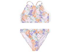 abercrombie kids High Neck Two-Piece Swimsuit (Little Kids/Big Kids) - Girl's Active Sets : Multi Floral : Your little one will look and feel their best all vacation long in the abercrombie kids High Neck Two-Piece Swimsuit. Top piece features high-neck halter silhouette. Crossed strappy design in back. Rib knit design all over. Pull-on bottoms. Brief cut design. 50+ UPF protection. 80% nylon, 20% elastane. Machine wash cold, tumble dry on low. Imported. If you're not fully satisfied with your p Halter Top Swimsuit, Kids Swimsuit, High Neck Halter, Girls High, Abercrombie Kids, Wedding Guest Dress Summer, Cut Design, Knitting Designs, Playsuit Jumpsuit