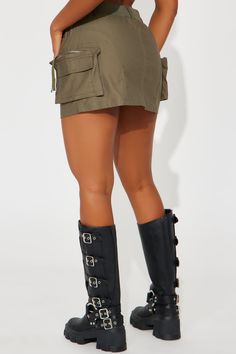 Available In Black And Olive. Skort Mini Skirt Button & Zip Closure Elastic Waistband Back Cargo Pockets Zipper Detail Stretch 97% Cotton 3% Spandex Lining: 97% Cotton 3% Spandex Imported | Caught My Attention Cargo Skort in Olive Green size XS by Fashion Nova Fitted Belted Cargo Skirt, High Waist Utility Cargo Skirt, Fitted Cargo Skirt With Button Closure, Casual Fitted Cargo Skirt With Belt Loops, Fall Utility Mini Skirt, Fitted Mini Skirt With Utility Style, Casual High Waist Belted Cargo Skirt, Casual Fitted Knee-length Cargo Skirt, Casual Belted Knee-length Bottoms