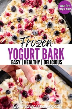 frozen yogurt bark is an easy, healthy dessert that's ready to be eaten