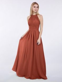 Rust Illison High Neck Cross Bust Chiffon Dresses | BABARONI Bridesmaid Rust, Rust Bridesmaid Dresses, Color Bridesmaid Dresses, Sorrento Wedding, Rust Color Dress, Rust Bridesmaid Dress, Sleeveless Chiffon Dress, Mulberry Color, Bridesmaid Gowns