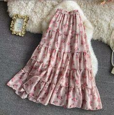 Chiffon Skirts For Women, Shein Floral Skirt, Long Frilly Skirt Outfit, Floral Denim Skirt, Fairy Long Skirt, Floral Skirts Long, Floral Skirts Summer, Pretty Skirts Long, Long Skirts Cute