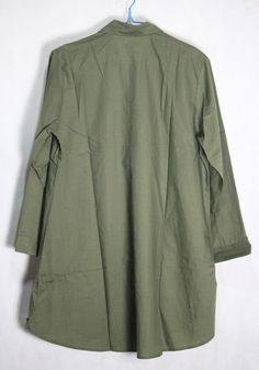 "【Fabric】 Cotton 【Color】 army green 【Size】 Shoulder 45cm / 18\" Bust 120cm / 47\" Sleeve 59cm / 23 \" Great arm circumference 42cm / 16.4 \" Length 93cm / 36.3 \" Hem 160cm / 62.4 \" Have any questions please contact me and I will be happy to help you." Oversized Green Cotton Blouse, Green Solid Color Shirt For Fall, Khaki Cotton Blouse With Relaxed Fit, Khaki Cotton Collared Blouse, Khaki Collared Cotton Blouse, Collared Cotton Blouse In Khaki, Olive Cotton Military Style Tops, Olive Military Style Cotton Top, Oversized Plain Blouse For Workwear