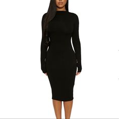 Reposhing This Item I Purchased From @Poshbyannaeli. Loved It, But Ready To Rotate For Something New. Questions? Leave A Comment Below! Tag Is Marked As Size Small But This Is Truly A Size Extra Small Sleek Long Sleeve Black Bodycon Dress, Sleek Black Bodycon Dress With Long Sleeves, Sleek Black Long Sleeve Bodycon Dress, Sleek Black High Neck Midi Dress, Black High Neck Midi Dress For Date Night, Tan Midi Dress, Mock Neck Bodycon Dress, Curve Hugging Dress, Wardrobe Black