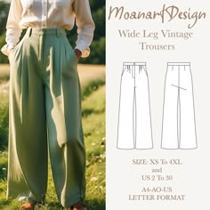 woman's wide leg vintage trouser sewing pattern