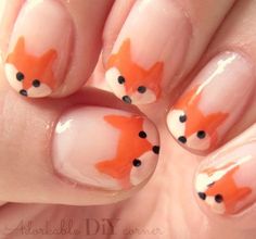 French Manicure Long Nails, Fox Nail Art, Fox Nails, Beach Nail Designs, Metallic Nail Art, Animal Nail Art, For Wedding, Animal Nails