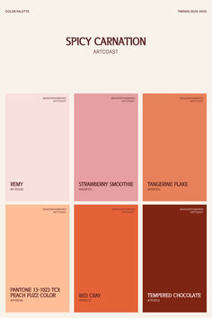 the color scheme for spicey carnation is shown in red, pink and orange