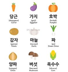 an image of different fruits and vegetables in korean