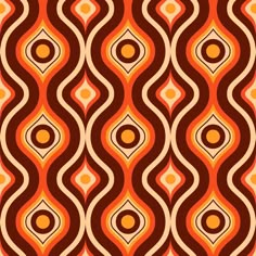 an orange and brown abstract pattern with wavy lines, circles and dots on the surface