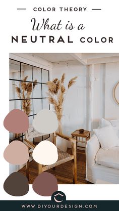 a living room with neutral colors and text that reads color theory what is a neutral color?