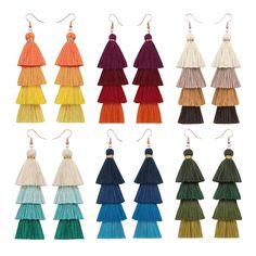 PRICES MAY VARY. ♥BOHEMIAN TASSEL EARRINGS SET♥--4 Layered Tassel Drop Earrings; Various Styles & Colors Of Earrings,More Styles More Matching. ♥MATERIALS&SIZE♥--Made Of Safe Alloy and Advanced Cotton Thread, lead-free And Nickel-free. Dangle Length: 10.5cm(4.13"). ♥SUITABLE OCCASION♥--Elegant and Exquisite,Fun and Colorful Earrings Set for You. Suitable For Many Occasion ,Such As Friends Party,Dance Ball,Taking Fashion Photo,Daily Wearing. ♥WEARINGS TIPS♥--In Order To Extend The Life Of The Jew Disco Party Outfit, Plain White Tee, Long Tassel Earrings, Party Dance, Friends Party, Tassel Drop Earrings, Earrings Bohemian, Long Layers, Colorful Earrings