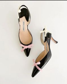 Manolo Blahnik Blue, Cute Black Heels, Trending Heels, Designer Pieces, Slingback Heels, Chic Leather, Bow Heels