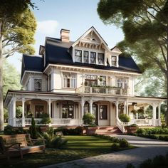 an artist's rendering of a victorian style house with porches and balconies