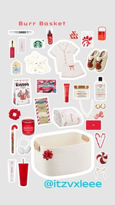 a bunch of items that are on top of a white background with the words bur basket