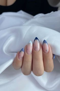 Blue And White Nails, Hello Nails, Simple Gel Nails, Casual Nails, Her Nails, Nails Desing, Funky Nails, Dream Nails, Short Acrylic Nails