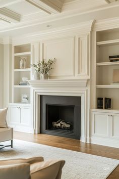 a living room filled with furniture and a fire place in the middle of a room