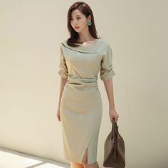 Gender: Women Sleeve Style: REGULAR Waistline: empire Style: Office Lady Sleeve Length(cm): Half Material: Polyester Material: Spandex Material: COTTON Silhouette: Pencil Season: Spring Dresses Length: Knee-Length Neckline: Slash neck Pattern Type: Solid Decoration: Sashes Elegant Beige V-neck Bodycon Dress, Semi-formal Beige V-neck Dress, Beige V-neck Semi-formal Dress, Summer Office Dress With Asymmetrical Neckline, Beige Fitted Dress With Asymmetrical Neckline, Office Wear Beige V-neck Midi Dress, Beige V-neck Office Dresses, Beige V-neck Midi Dress For Office, Office Beige V-neck Midi Dress