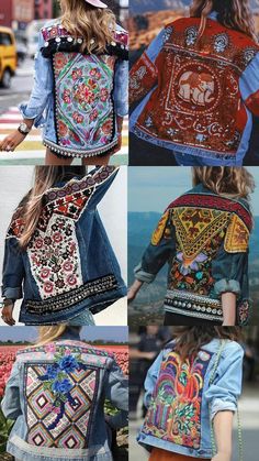 Ropa Upcycling, Upcycle Diy, Embellished Denim Jacket, Mode Hippie, Boho Jeans, Diy Jacket, Denim Ideas, Boho Jacket