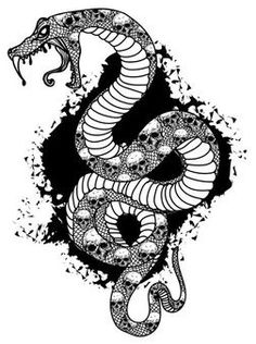 a black and white drawing of a snake