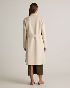 Elevate your winter wardrobe with this 100% Mongolian Cashmere Double-Faced Wrap Coat. Made from Mongolian cashmere known for its crazy-soft feel and toasty warmth, this coat features flap pockets and a notched lapel. A removable tie belt lets you cinch the waist for the perfect fit.  | Quince | Women's 100% Mongolian Cashmere Double-Faced Wrap Coat in Ivory Coast, Size XS Neutral Cashmere Long Sleeve Outerwear, Cream Cashmere Outerwear For Spring, Cream Sweater Coat For Winter Workwear, Beige Cashmere Outerwear For Spring, White Cashmere Outerwear For Winter, Cream Cashmere Spring Outerwear, Neutral Long Sleeve Cashmere Outerwear, Spring Cream Cashmere Outerwear, Cream Wool Coat For Winter Workwear