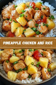 pineapple chicken and rice in a bowl