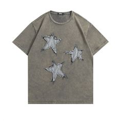 Washed Vintage Stars Oversized Hip Hop Graphic Tee  Material: 100%Cotton  Size: M, L, XL, Color:  Grey, Black, Style: Street, Hip Hop, Oversized Pattern: Stars Collar Type: Round Neck  Occasion: Outdoor, Daily,  Vacation Star Applique, Underground Clothing, Applique Tee, Vintage Preppy, Oversized Graphic Tee, Geometric Fabric, Graffiti Prints, Harajuku Fashion, Applique Designs