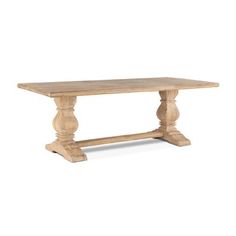 a wooden table with two legs and an oval base on the top, against a white background