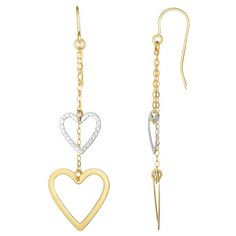 Frame your face with these 10K two tone gold drop earrings. Featuring multiple hearts on a layered cable chain motif, these earrings are guaranteed to pair perfectly with every other piece in your jewelry box. These French wire back earrings come in a elegant gift box14K 2 Tone Yellow and White GoldPolished Finish Fren Royal Chain, Ideas For Jewelry, Minimalist Earrings Studs, Simple Stud Earrings, Beaded Drop Earrings, Heart Drop Earrings, Sell Gold, Double Heart, Make Jewelry