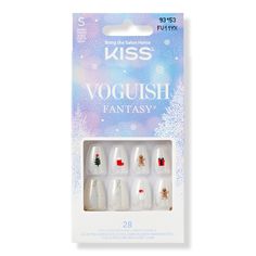 Fancy Elves Voguish Fantasy Holiday Press-On Nails - VOGUISH FANTASY HY24 FANCY ELVESFeaturesOn trend Off-White Holiday nails are Short Length & Coffin Shaped with a festive holiday designHassle-free removal with no damage to natural nailsHigh shine & volume with gel top coatWaterproof, smudge proof, & no dry time neededIncludes28 Nails2g glue1 Manicure Stick1 Mini File - Fancy Elves Voguish Fantasy Holiday Press-On Nails Christmas Fake Nails, Nails Fancy, Holiday Manicure, Kiss Products, Pink Gel Nails, Kiss Nails, Fantasy Nails, Nail Polish Stickers, Lash Primer