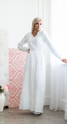 white lds temple soho dress cotton White Gauze Dress, Lds Temple Dress, Three Tiered Skirt, White Temple, Dress With Elastic Waist, Temple Dress, White Elegance, Lds Temple, Elegant Drapes