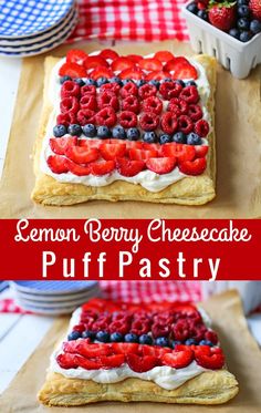 this lemon berry cheesecake puff pastry is made with fresh strawberries and blueberries