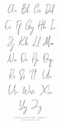 the cursive handwriting alphabet is shown in black ink