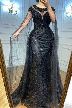 Looking for Prom Dresses,Evening Dresses in Lace, A-line style, and Gorgeous Side-Draped work? Babyonlinedress UK has all covered on this elegant Sparkly Black Bateau Sequins Floor-length Mermaid Prom Dress With Tulle Cape. Evening Gown With Detachable Train And Mermaid Hem, Evening Gown With Mermaid Hem And Detachable Train, Embellished Fishtail Evening Dress, Black Embellished Mermaid Dress For Wedding, Fitted Black Embellished Mermaid Dress, Glamorous Evening Mermaid Dress With Detachable Train, Black Embellished Floor-length Mermaid Dress, Elegant Black Embellished Mermaid Dress, Embellished Floor-length Mermaid Dress For Night Out