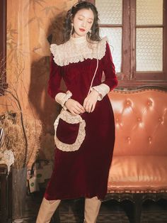 Welcome To Kukombo Official Store! Vintage Dress Aesthetic, Velvet Short Dress, Dresses Party Night, Back To School Vintage, Witchy Academia, Aesthetic Princess, Velvet Dress Short, Burgundy Velvet Dress, Dream Christmas