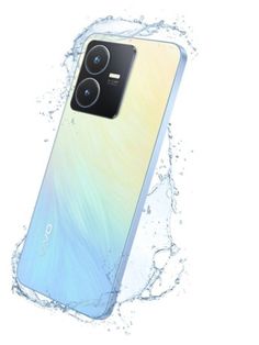 the back side of an oppo phone with water splashing around it and two cameras on