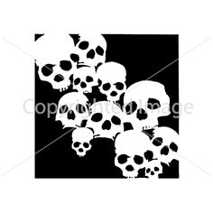 a bunch of skulls in the shape of a square on a black and white background