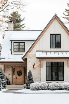 100+  Winter House Exterior Aesthetic Ideas That’ll Make Your Home Look Like A Cozy Postcard Light Farmhouse Exterior, Cape Farmhouse Exterior, Farmhouse Siding Ideas Exterior, House Peak Accents, Nordic Home Exterior, Different House Styles Exterior, Norwegian House Exterior, House Exterior Aesthetic, Scandinavian Home Exterior