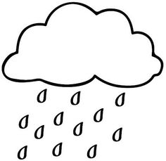 a black and white drawing of a cloud with rain drops