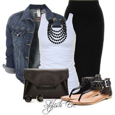 Denim Jacket Black, Rok Outfit, Skirt Diy, Pencil Skirt Casual, Skirt Denim, Black Pencil Skirt, Black Pencil, Skirt Outfit, Casual Denim