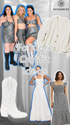 two women in dresses and boots with the words folkloree outfits ideas