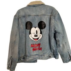 levis disney mickey mouse ex-boyfriend trucker jacket - size xl (new with tags) 100% cotton side & chest pockets - 6 snap closure - sherpa lined  measurements (seam to seam( chest:  22" waist:  22" length:  25" Disney Jacket, Side Chest, Ex Boyfriend, Trucker Jacket, Sherpa Lined, Disney Mickey Mouse, Disney Mickey, Chest Pocket, Snap Closure