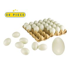 an egg carton filled with white eggs on top of a white background and the words 30 pieces above it