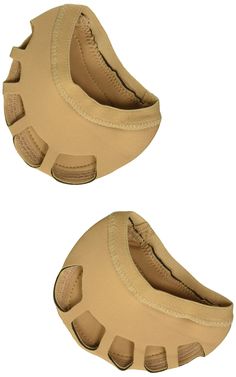 two pairs of shoes that are made out of tan leather and have holes in the soles