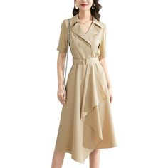 Color/Pattern: Khaki Approximately 42.5in From Shoulder To Hem Hand Wash Imported Fashion Books, Color Patterns, Must Haves, Wrap Dress, Trench Coat, Colorful Dresses, Shirt Dress, Product Launch, Midi Dress