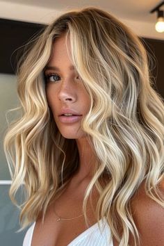 Summer Blonde Hair Ideas Platinum Blonde To Balayage, Roots Blonde Hair Balayage, Blonde With Carmel Highlight, Beachy Sun Kissed Hair, Long Hair Blonde Highlights Balayage, Lived In Bright Blonde Balayage, Surfer Blonde Hair Sun Kissed, High Dimension Blonde, Summer 24 Hair Trends