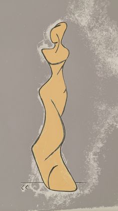 an abstract drawing of a woman's body in yellow and grey colors on a gray background