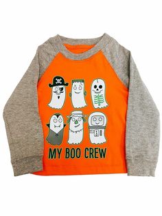 Toddler Boys Orange Costume Pirate Ghost Long Sleeve Shirt Halloween T-shirt This spooky and fun Halloween shirt has ghostly creatures that glow & is sure to be a favorite! Long sleeve shirt Toddler boys sizes Made in El Salvador 100% cotton Payment We accept PayPal as our payment method. Immediate payment is required. If you have any questions about payment, please feel free to contact our customer support team. Return Policy We have a no hassle return policy If you are unhappy with your purcha